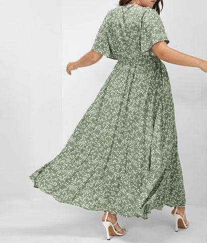 Flutter Sleeve Ditsy Floral Split Maxi Dress