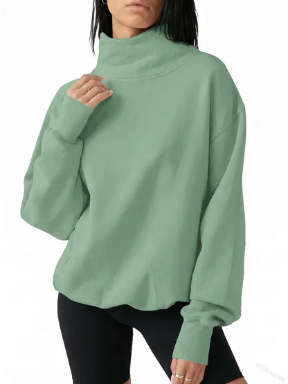 🎀Oversized Mock Neck Drop Shoulder Long Sleeve Sweatshirt
