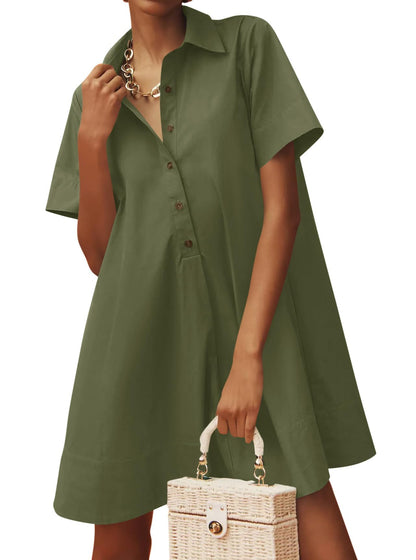 Women's Oversized Button-Down Shirt Dress, Casual Short Sleeve Collared Mini Dress