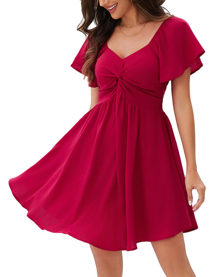 Women's Sweetheart Knot Front Dress Flutter Sleeve