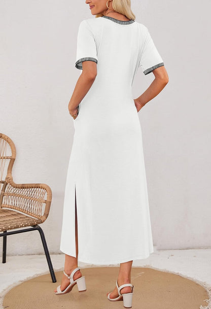✨Women's Summer Short-sleeved Round Neck Slit Casual Dress