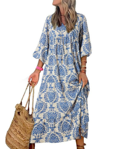 ✨Women's Puff Sleeve Floral Boho Maxi Dress