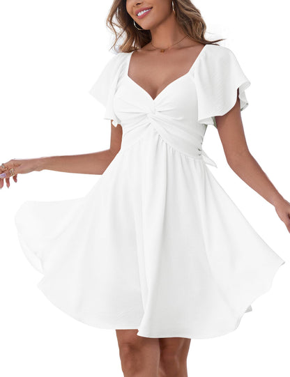 Women's Sweetheart Knot Front Dress Flutter Sleeve