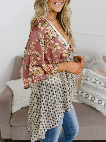 ⏰Hot Sale-Women's Floral Kimono Ruffle Sleeve Tie Cardigans Flowy Boho Loose Cover Ups