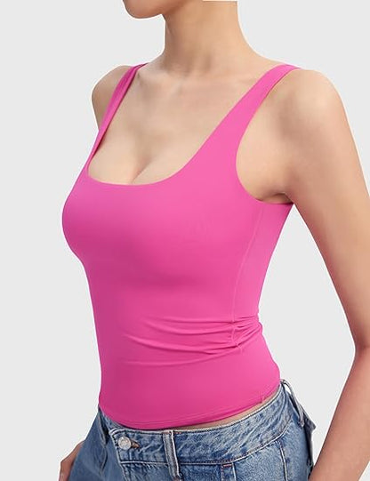 ⏰HOT SALE Women's Square Neck Tank Sleeveless Double Lined Basic Top （BUY 2 FREE SHIPPING)