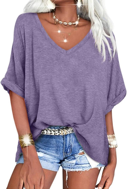 ✨Women's Oversized T Shirts V Neck Short Sleeve Summer Casual Loose Tops Tees
