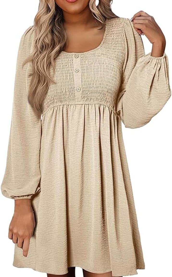 ✨Women's Round Neck Button Ruffle Dress