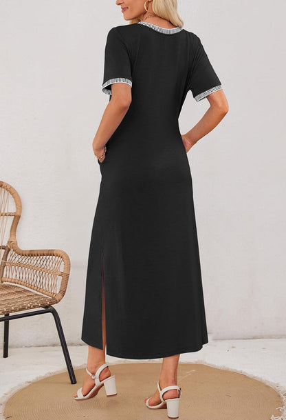 ✨Women's Summer Short-sleeved Round Neck Slit Casual Dress