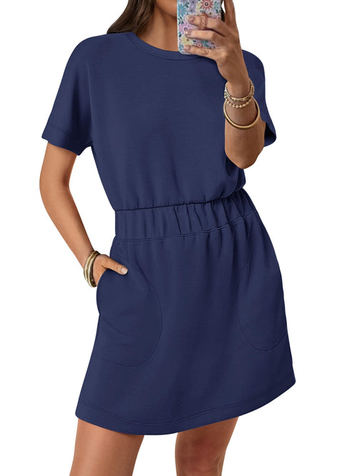 Womens Dresses 2026 Summer Casual Short Sleeve Crew Neck