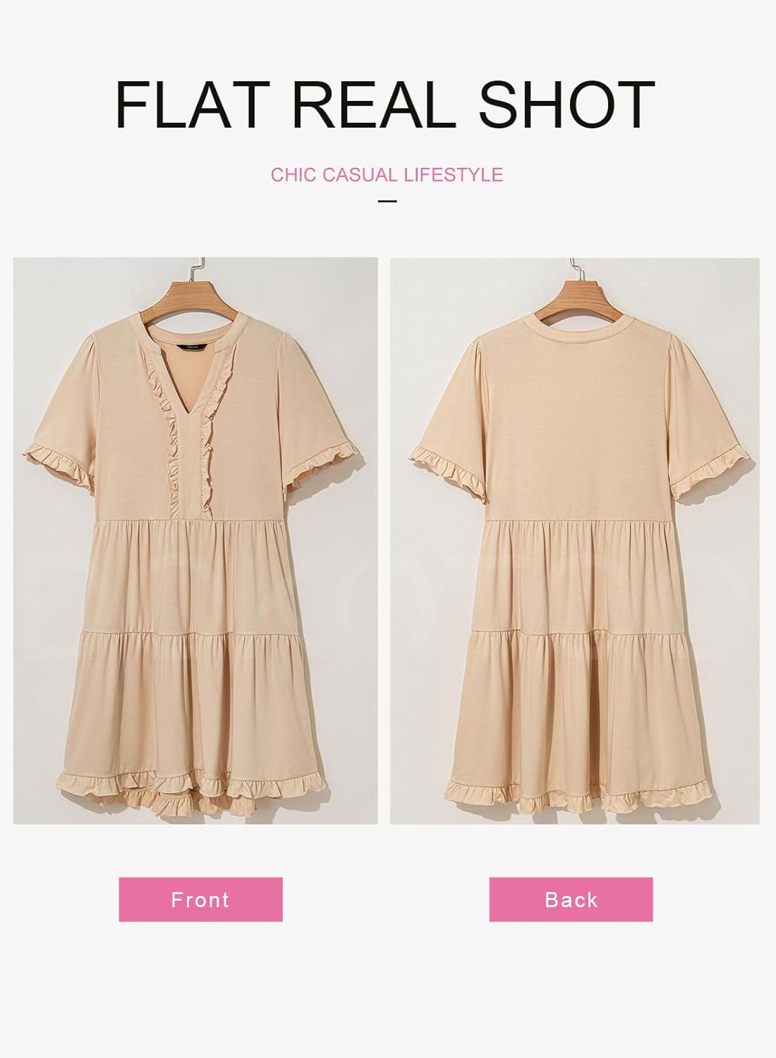 ✨Womens Dresses  V Neck Short Sleeve Casual A Line Flowy Swing Shift Dress