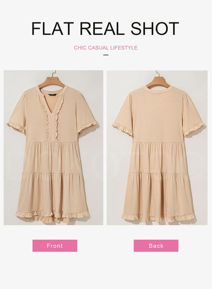 ✨Womens Dresses  V Neck Short Sleeve Casual A Line Flowy Swing Shift Dress