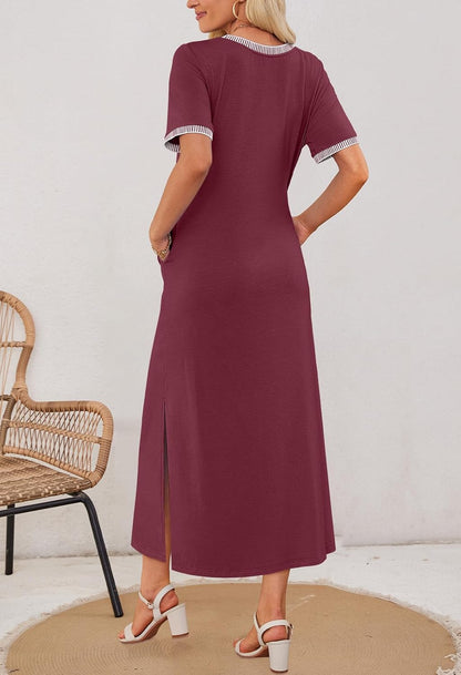 ✨Women's Summer Short-sleeved Round Neck Slit Casual Dress