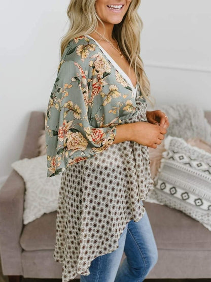 ⏰Hot Sale-Women's Floral Kimono Ruffle Sleeve Tie Cardigans Flowy Boho Loose Cover Ups