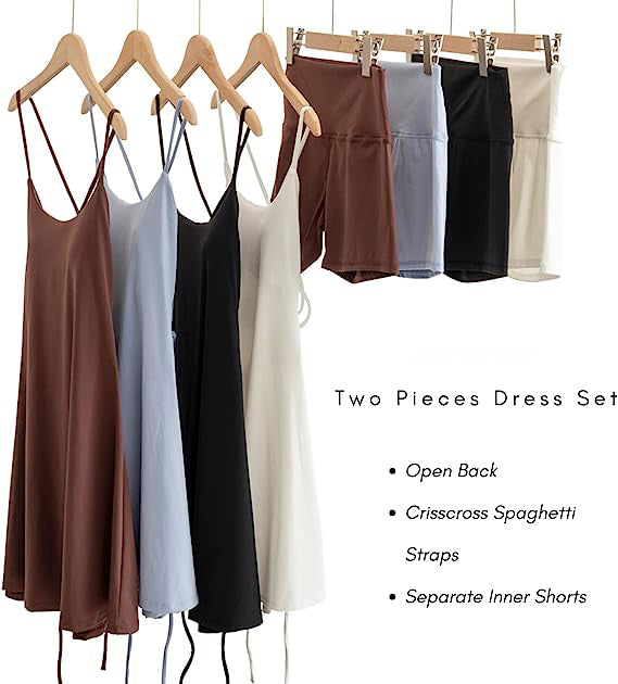 Womens Two Pieces Fitness Dress Open Back