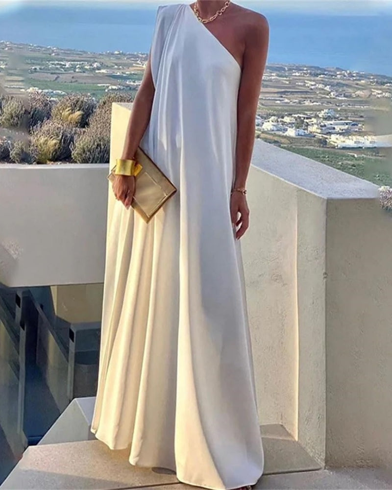 Women's Elegant Asymmetrical One Shoulder Maxi Dress