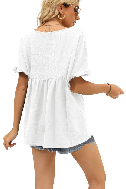 ✨Womens Tops Casual V Neck Ruffle Sleeve T Shirts Babydoll Loose Fit Peplum Tops