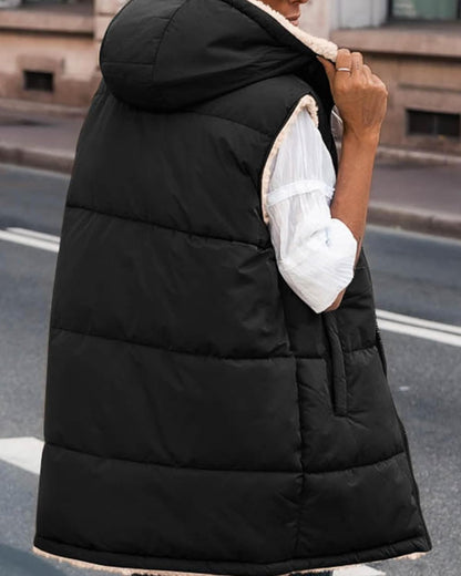 ✨Women's Sleeveless Hooded Reversible Fleece Jacket Zip Up Coat Outerwear Vests