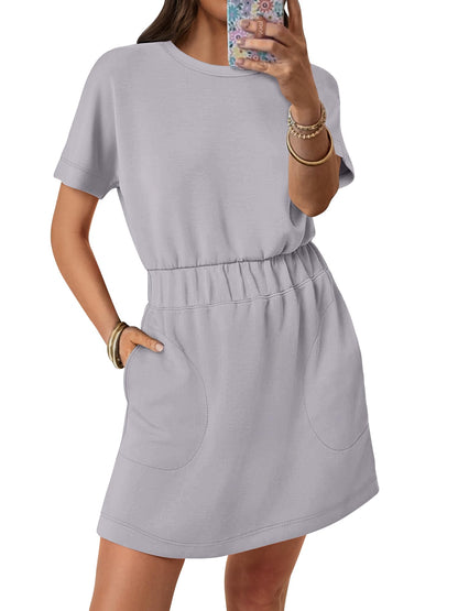 Womens Dresses 2026 Summer Casual Short Sleeve Crew Neck