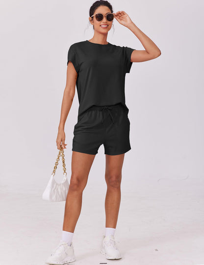 Womens Summer Crewneck Matching Shorts Lounge Set