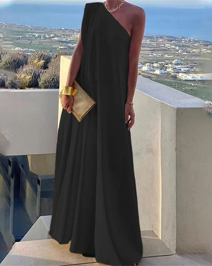 Women's Elegant Asymmetrical One Shoulder Maxi Dress