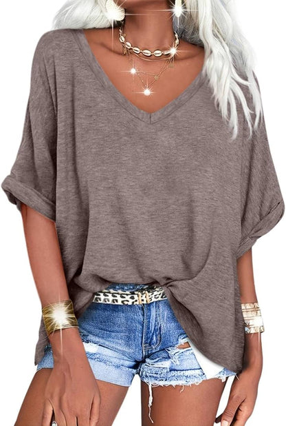 ✨Women's Oversized T Shirts V Neck Short Sleeve Summer Casual Loose Tops Tees
