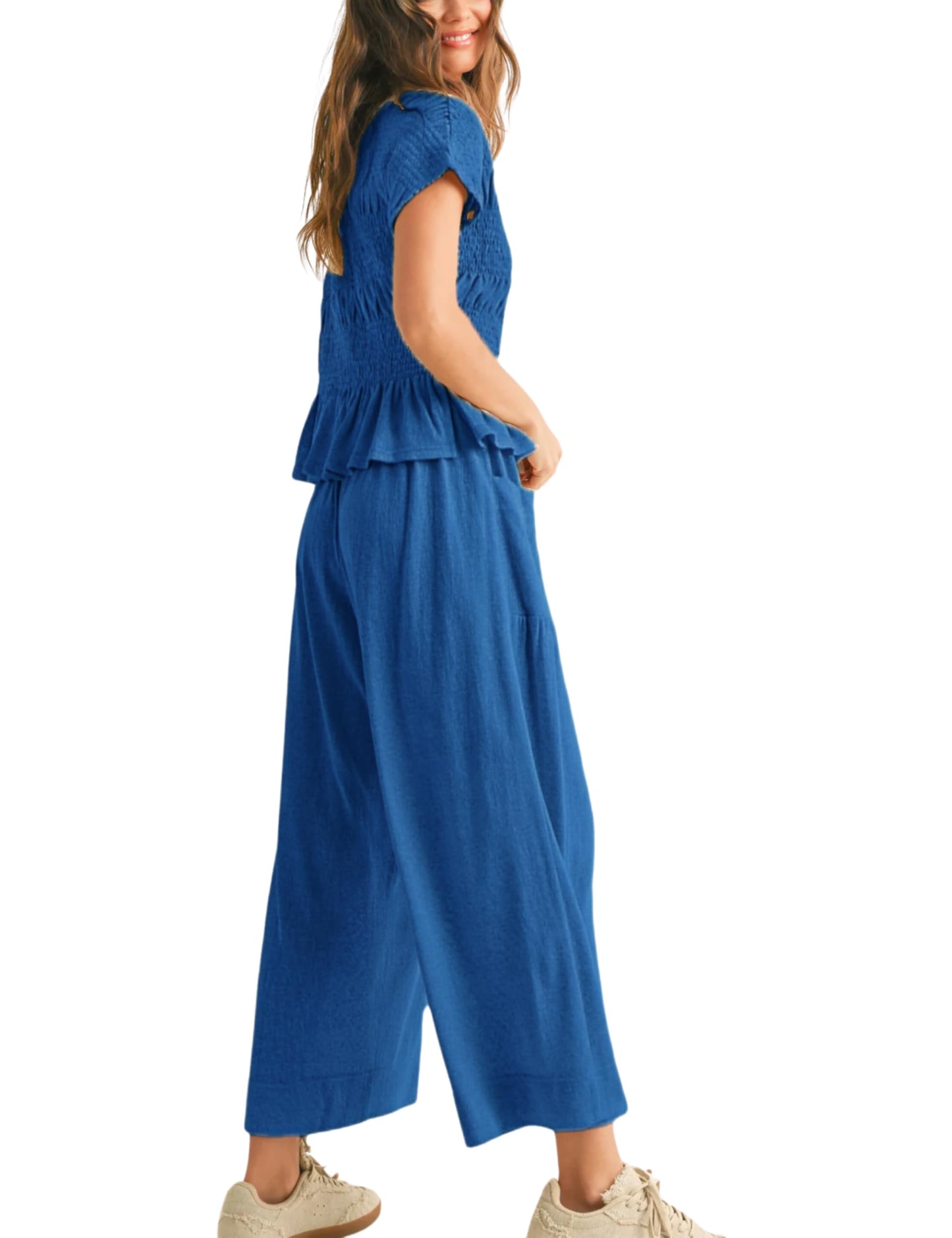 ✨Women's Pleated Top Wide Leg Pants Set with Pockets
