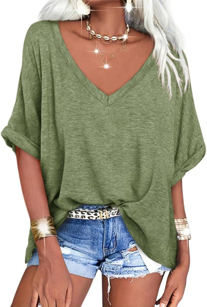 ✨Women's Oversized T Shirts V Neck Short Sleeve Summer Casual Loose Tops Tees