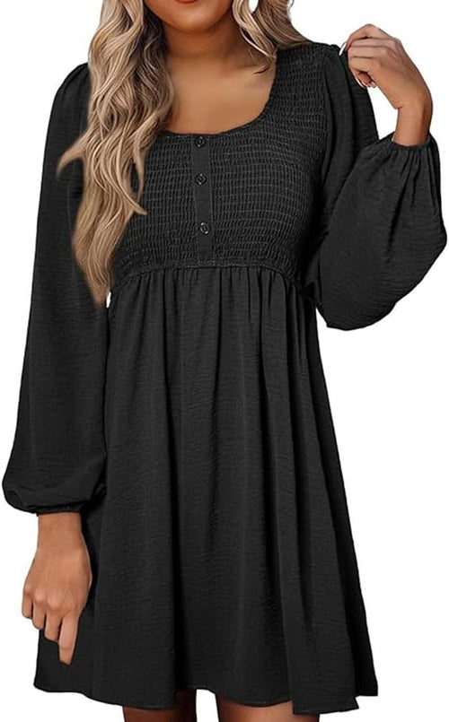 ✨Women's Round Neck Button Ruffle Dress