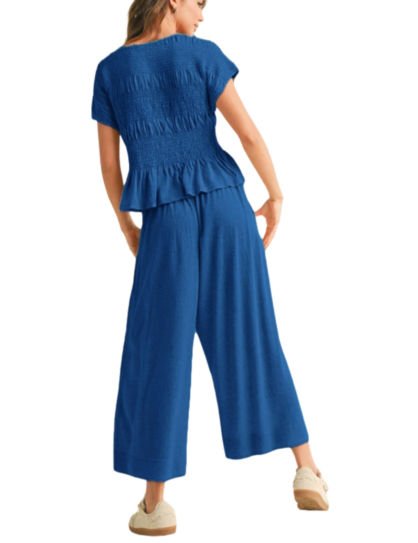 ✨Women's Pleated Top Wide Leg Pants Set with Pockets
