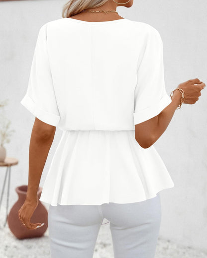 ✨Womens V Neck Blouse Short Sleeve Belted Casual T-Shirts Basic Tee Tops