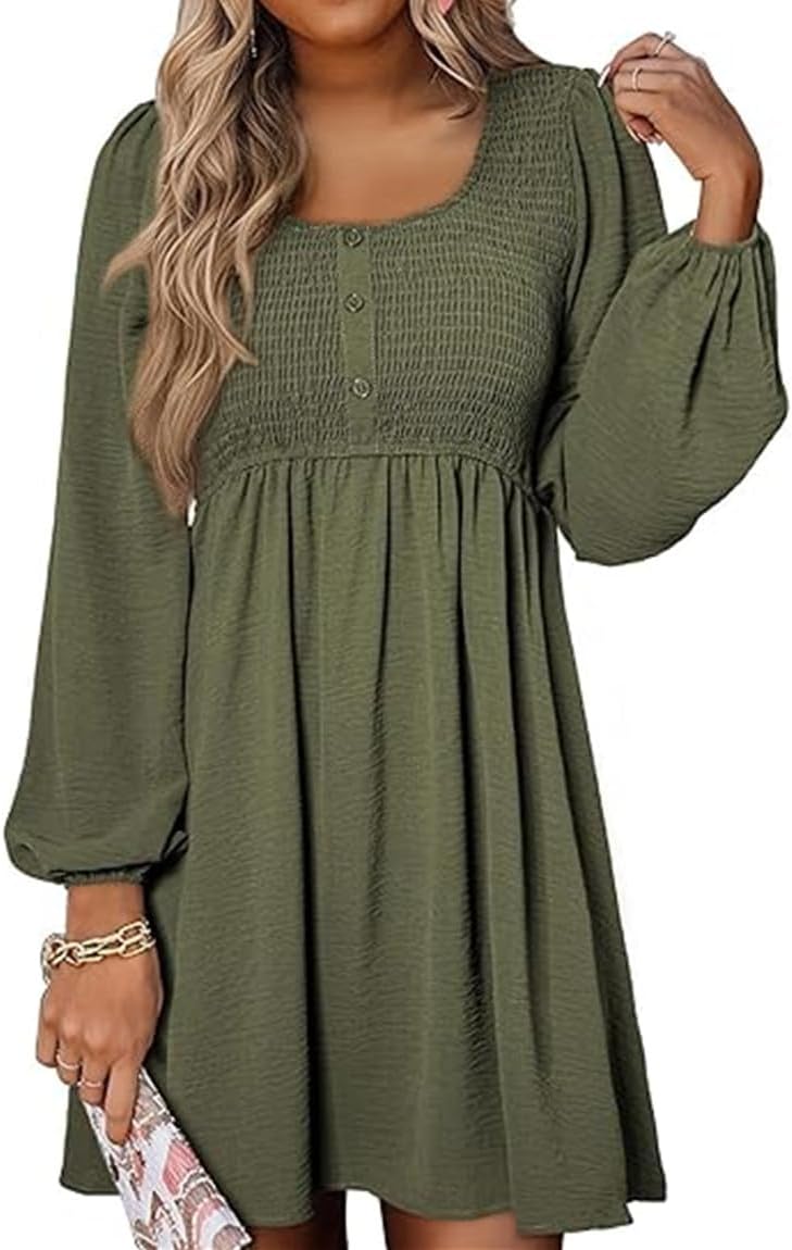 ✨Women's Round Neck Button Ruffle Dress
