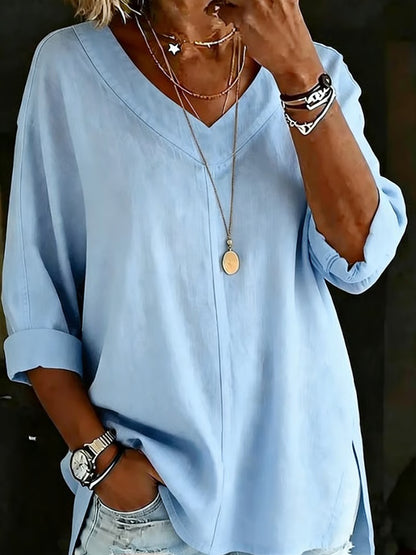 Women's V-Neck 3/4 Sleeve Side Slit Top