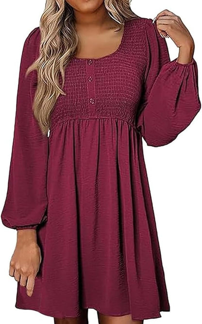 ✨Women's Round Neck Button Ruffle Dress