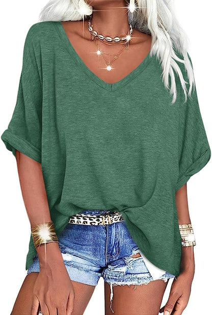 ✨Women's Oversized T Shirts V Neck Short Sleeve Summer Casual Loose Tops Tees