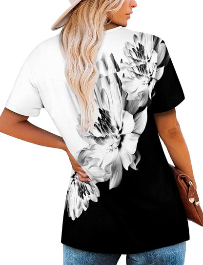 ⏰Hot Sale-Women's Summer Printed Pleated Crew Neck Tee