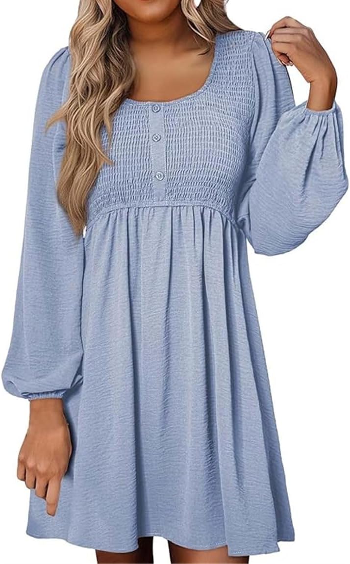 ✨Women's Round Neck Button Ruffle Dress