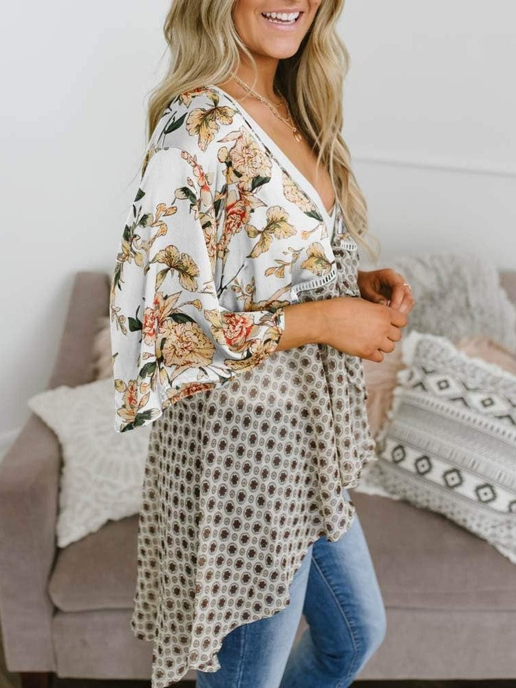 ⏰Hot Sale-Women's Floral Kimono Ruffle Sleeve Tie Cardigans Flowy Boho Loose Cover Ups