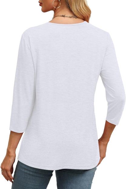 ✨Flash Sale Women's Trendy V Neck 3/4 Long Sleeve Tops Loose Fit Blouse