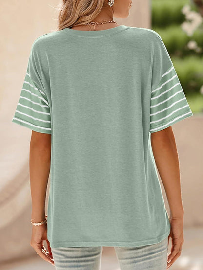 ✨Womens Oversized Crewneck Casual Color Block Striped Shirts Blouses