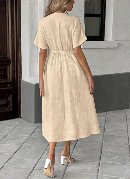 Women's Summer Solid Color V-Neck Cotton Dress