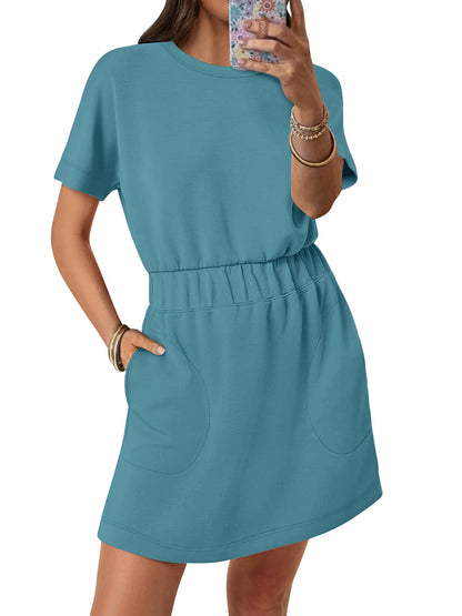 Womens Dresses 2026 Summer Casual Short Sleeve Crew Neck