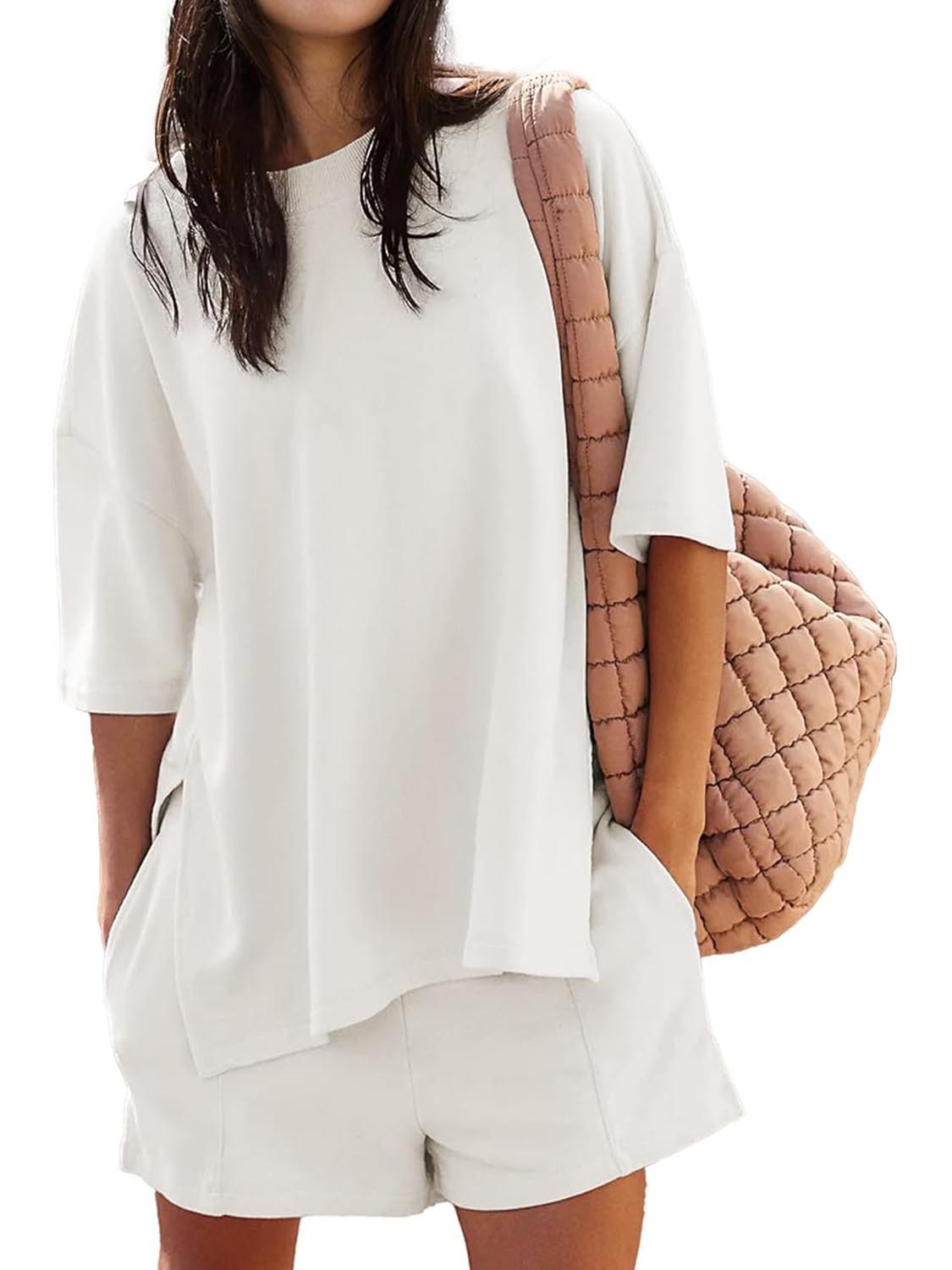 ✨2025 NEW Trendy Casual Solid Color Suit with Slit Top and Shorts