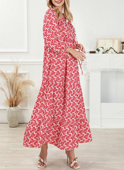 ✨Women's Puff Sleeve Floral Boho Maxi Dress