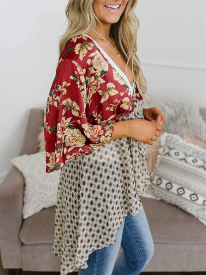 ⏰Hot Sale-Women's Floral Kimono Ruffle Sleeve Tie Cardigans Flowy Boho Loose Cover Ups