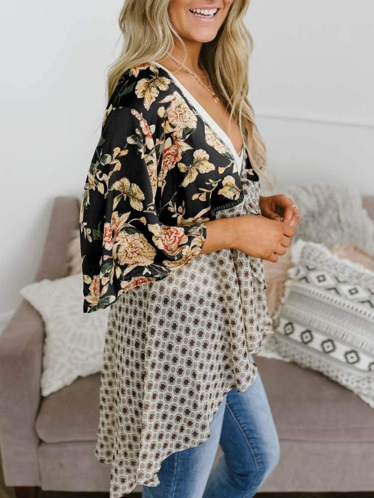 ⏰Hot Sale-Women's Floral Kimono Ruffle Sleeve Tie Cardigans Flowy Boho Loose Cover Ups