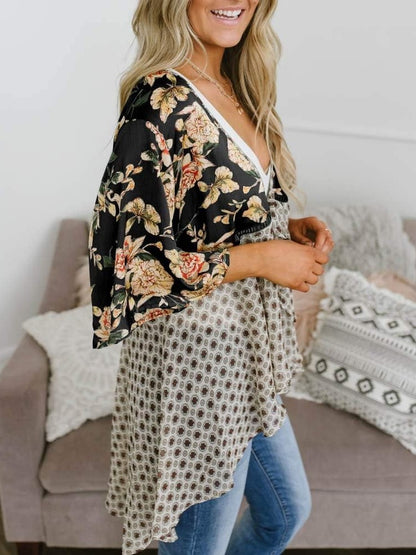 ⏰Hot Sale-Women's Floral Kimono Ruffle Sleeve Tie Cardigans Flowy Boho Loose Cover Ups