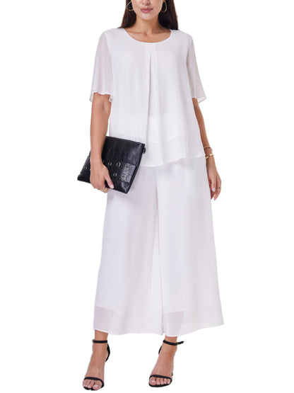 Women's 2-Piece Chiffon Blouse & Wide Leg Pants Set
