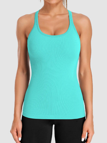 Ribbed U Neck Built-in Chest Pad Y Back Sleeveless Sports Tank Top