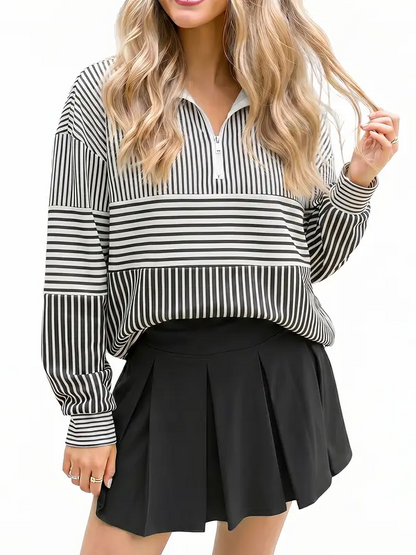 Quarter Zip Colorblock Striped Oversized Top