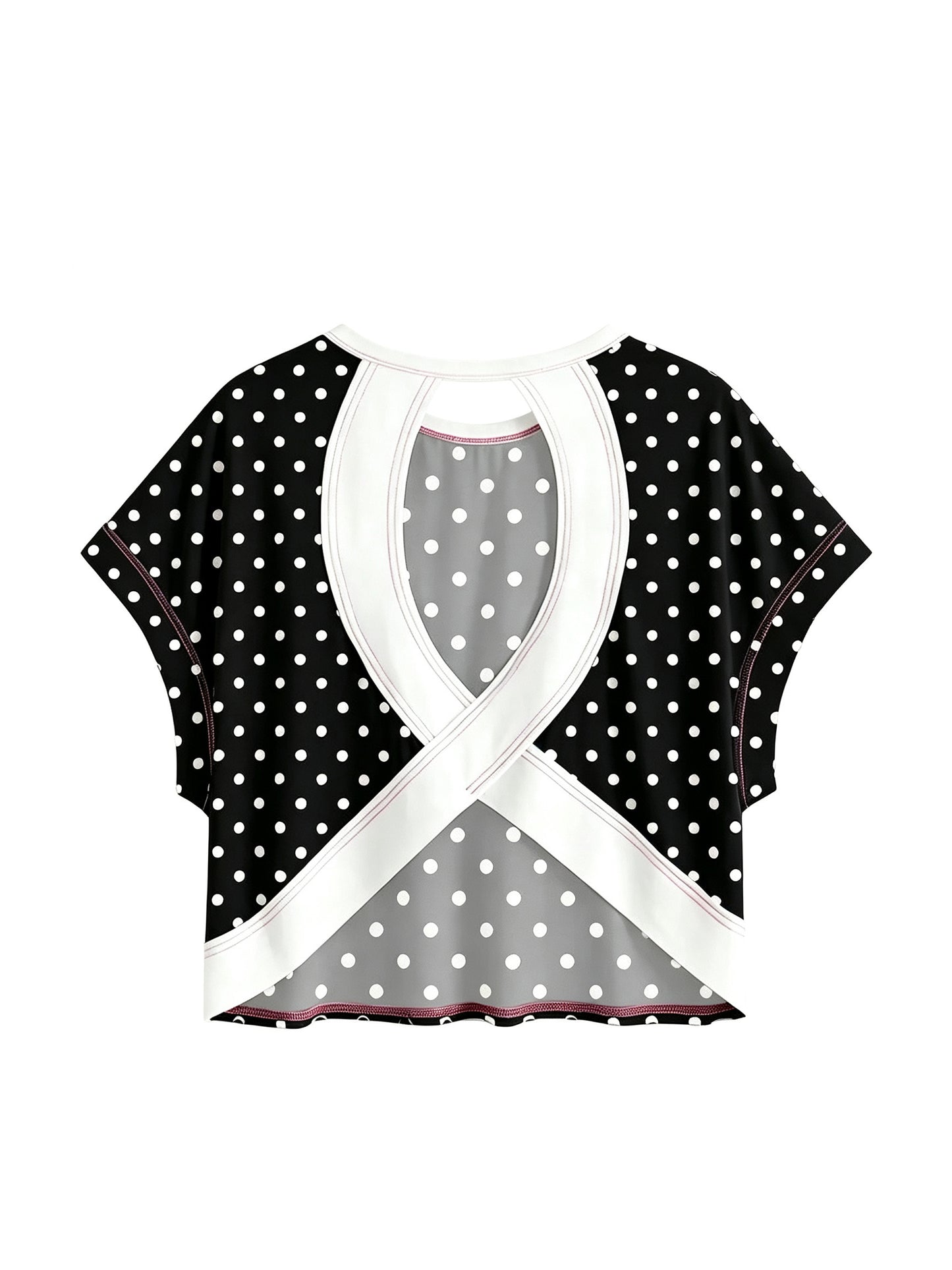 Polka Dot & Striped Cross Back Cutout Cropped Tee